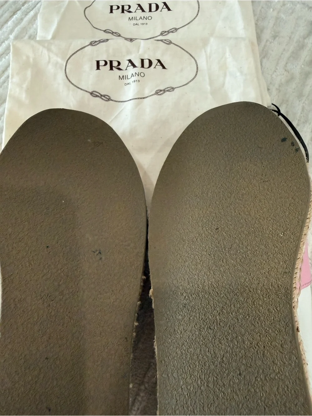 Prada Pink and White Leather Espadrille Slip-Ons